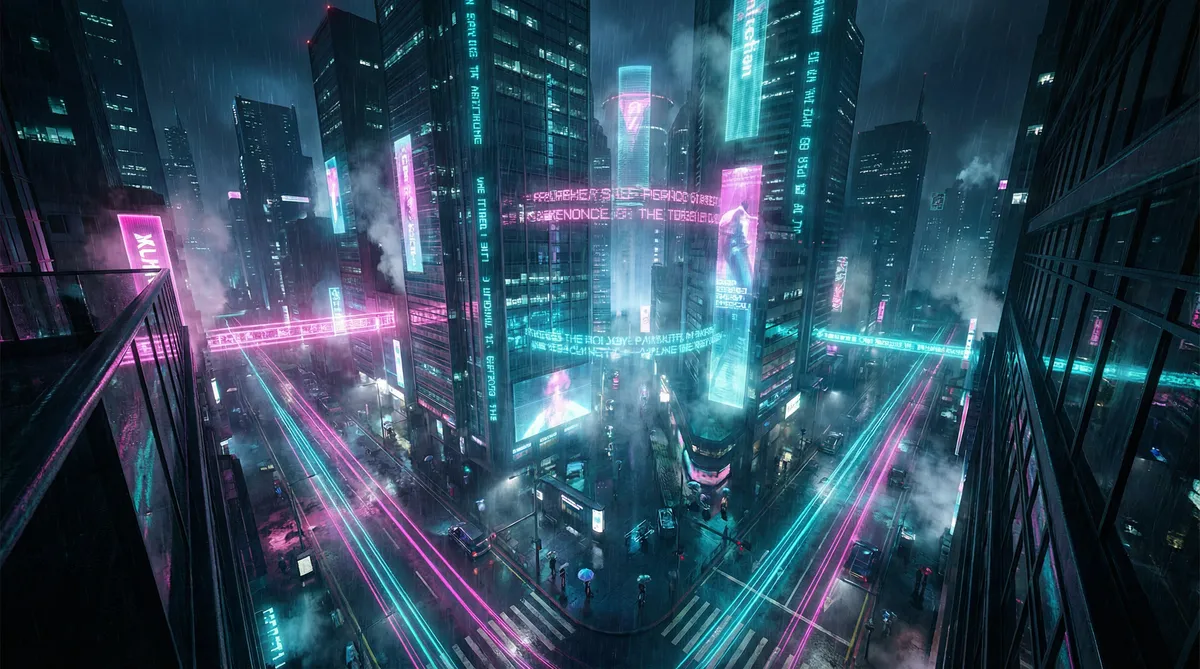douyin tiktok 竖屏短剧平台首页背景 - 赛博朋克都市夜景